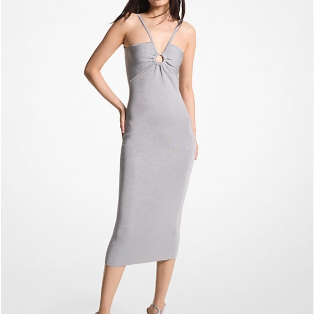 MICHAEL Michael Kors Metallic Knit Ring Halter Dress
